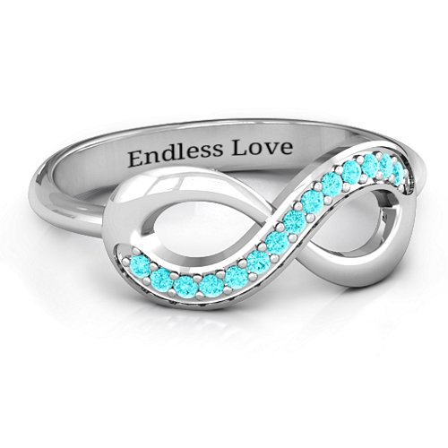Infinity Ring with Single Accent Row – Sterling Silver with Mint Premium Zirconia