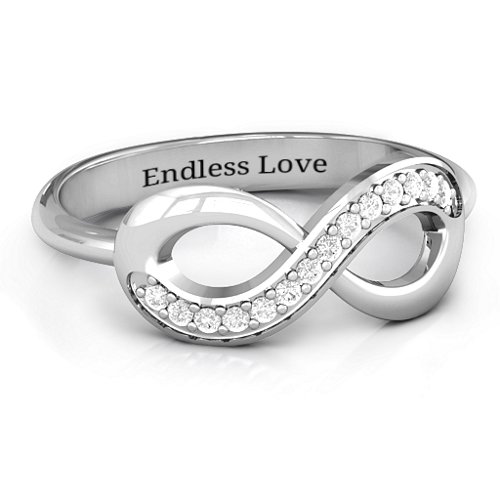 Infinity Ring with Single Accent Row – Sterling Silver with White Premium Zirconia