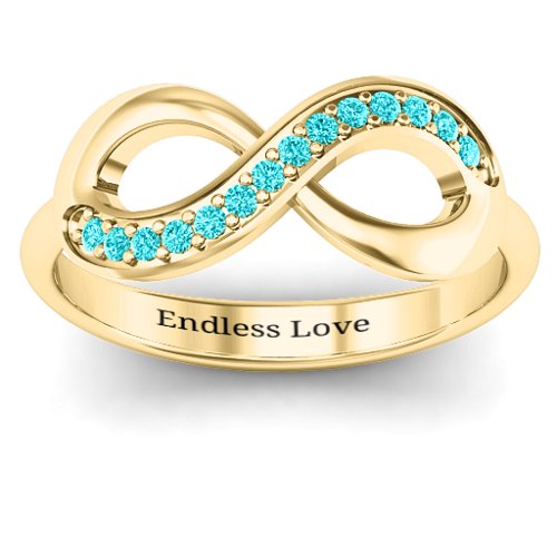 Infinity Ring with Single Accent Row – 10K Yellow Gold with Mint Premium Zirconia
