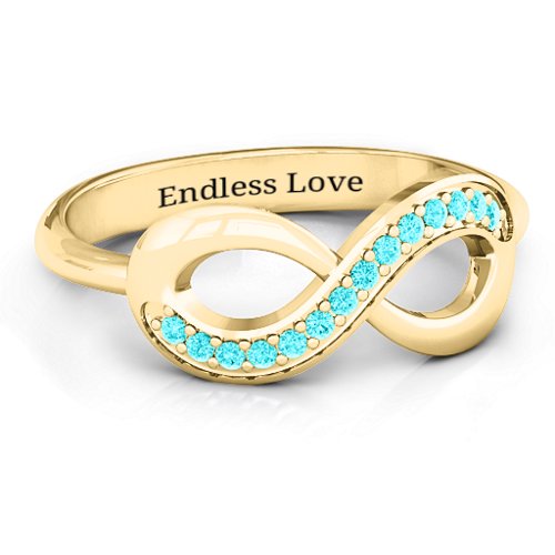 Infinity Ring with Single Accent Row – 10K Yellow Gold with Mint Premium Zirconia