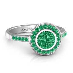 Bezel Halo Accent Ring in 925 Sterling Silver with Emerald and Green Premium Zirconia