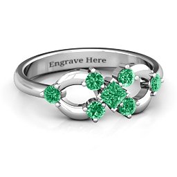 Princess Center Infinity Ring in 925 Sterling Silver with Emerald