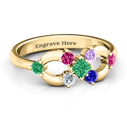 Princess Center Infinity Ring in 10K Solid Yellow Gold with Emerald, Ruby, Cubic Zirconia, Amethyst, and Blue Sapphire