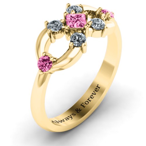 Princess Center Infinity Ring – 10K Yellow Gold with Pink Tourmaline and Cubic Zirconia
