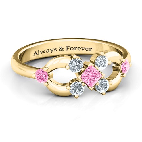 Princess Center Infinity Ring – 10K Yellow Gold with Pink Tourmaline and Cubic Zirconia