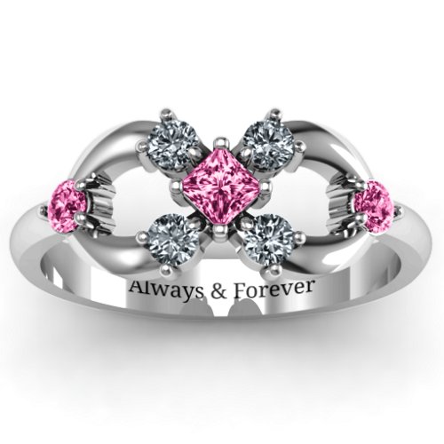 Princess Center Infinity Ring – Sterling Silver with Pink Tourmaline and Cubic Zirconia