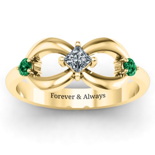 Princess Infinity Ring – 10K Yellow Gold with Cubic Zirconia and Emerald