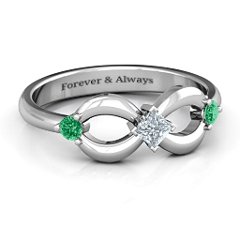 Princess Infinity Ring – Sterling Silver with Cubic Zirconia and Emerald