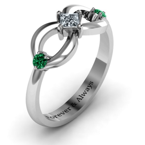Princess Infinity Ring – Sterling Silver with Cubic Zirconia and Emerald