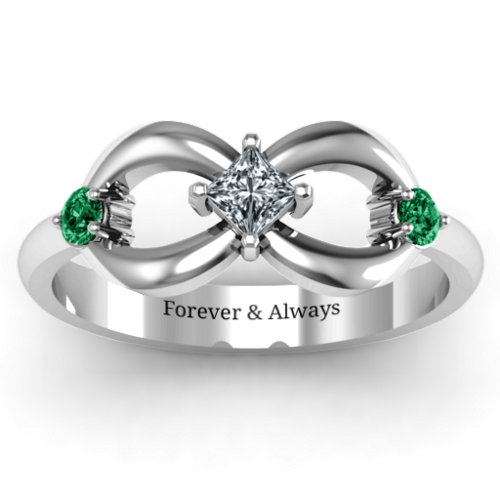 Princess Infinity Ring – Sterling Silver with Cubic Zirconia and Emerald
