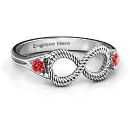 Braided Infinity Ring with Two Stones in 925 Sterling Silver with Garnet