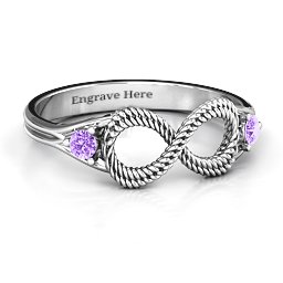 Braided Infinity Ring with Two Stones in 925 Sterling Silver with Amethyst