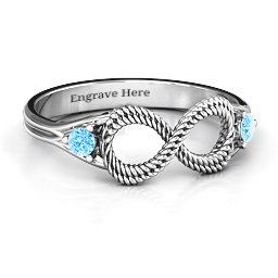 Braided Infinity Ring with Two Stones in 925 Sterling Silver with Blue Topaz