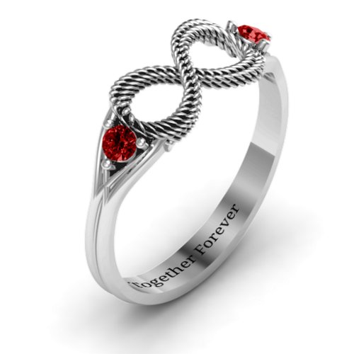 Braided Infinity Ring with Two Stones – Sterling Silver with Garnet