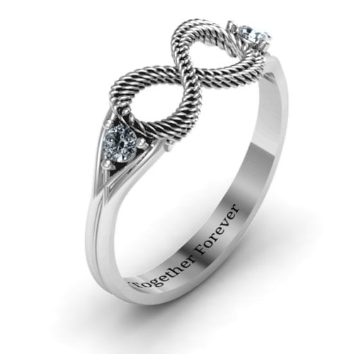 Braided Infinity Ring with Two Stones – Sterling Silver with Cubic Zirconia