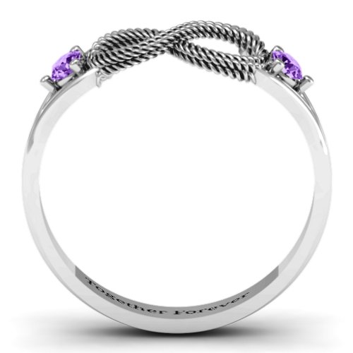 Braided Infinity Ring with Two Stones – Sterling Silver with Amethyst