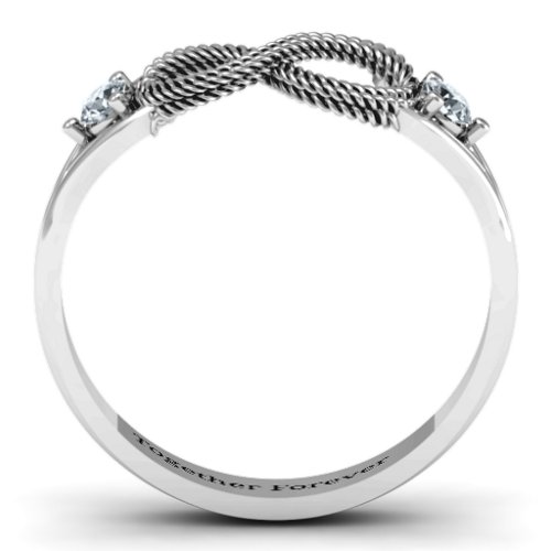 Braided Infinity Ring with Two Stones – Sterling Silver with Cubic Zirconia