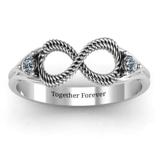 Braided Infinity Ring with Two Stones – Sterling Silver with Cubic Zirconia