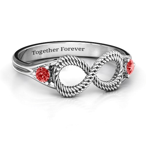 Braided Infinity Ring with Two Stones – Sterling Silver with Garnet