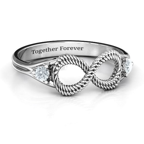 Braided Infinity Ring with Two Stones – Sterling Silver with Cubic Zirconia