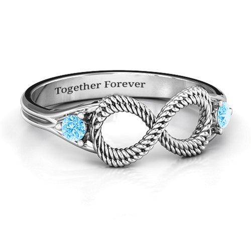 Braided Infinity Ring with Two Stones – Sterling Silver with Blue Topaz