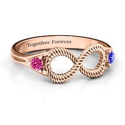 Braided Infinity Ring with Two Stones in 10K Solid Rose Gold with Ruby and Blue Sapphire