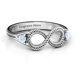 Braided Infinity Ring with Two Stones in 925 Sterling Silver with Aquamarine
