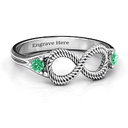 Braided Infinity Ring with Two Stones in 925 Sterling Silver with Emerald