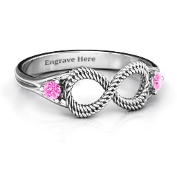 Braided Infinity Ring with Two Stones in 925 Sterling Silver with Pink Tourmaline