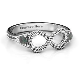 Braided Infinity Ring with Two Stones in 925 Sterling Silver with Alexandrite