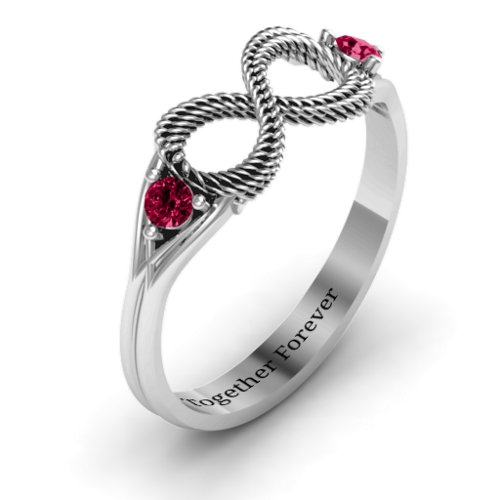 Braided Infinity Ring with Two Stones – Sterling Silver with Ruby