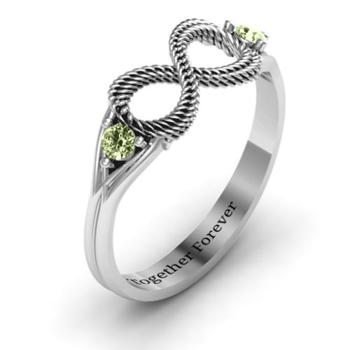 Braided Infinity Ring with Two Stones – Sterling Silver with Peridot