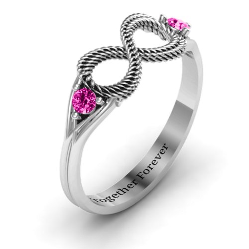 Braided Infinity Ring with Two Stones – Sterling Silver with Pink Tourmaline