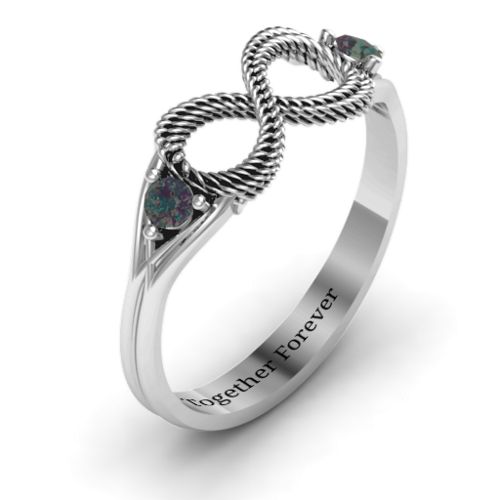 Braided Infinity Ring with Two Stones – Sterling Silver with Alexandrite