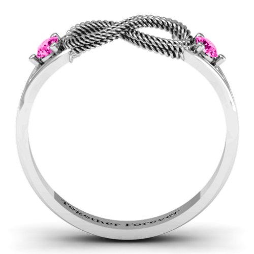 Braided Infinity Ring with Two Stones – Sterling Silver with Pink Tourmaline