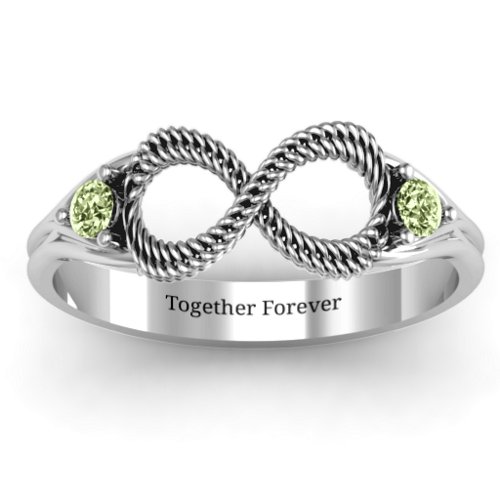 Braided Infinity Ring with Two Stones – Sterling Silver with Peridot