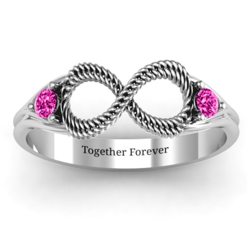 Braided Infinity Ring with Two Stones – Sterling Silver with Pink Tourmaline