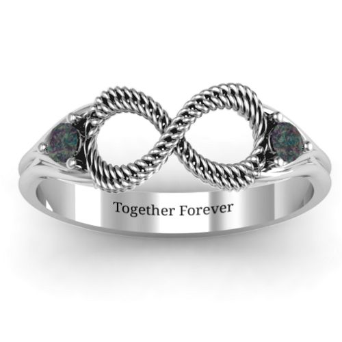 Braided Infinity Ring with Two Stones – Sterling Silver with Alexandrite