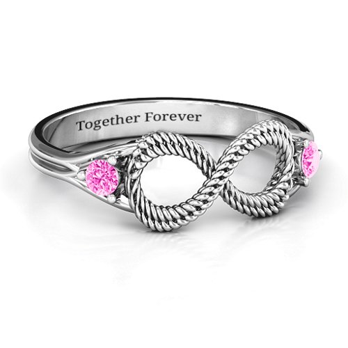 Braided Infinity Ring with Two Stones – Sterling Silver with Pink Tourmaline