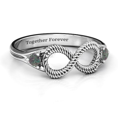 Braided Infinity Ring with Two Stones – Sterling Silver with Alexandrite