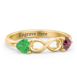 Two Hearts to Infinity Ring in 10K Solid Yellow Gold with Emerald and Ruby