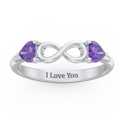Two Hearts to Infinity Ring – Sterling Silver with Amethyst