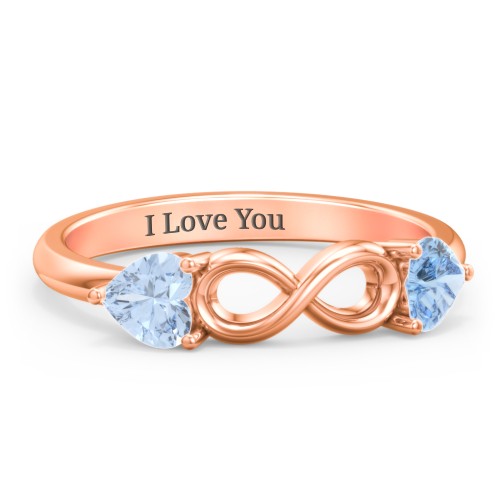 Two Hearts to Infinity Ring – 10K Rose Gold with Aquamarine and Blue Topaz