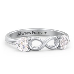 Two Hearts to Infinity Ring in 925 Sterling Silver with Diamond