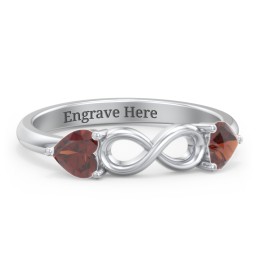 Two Hearts to Infinity Ring in 925 Sterling Silver with Garnet