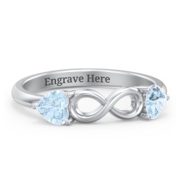 Two Hearts to Infinity Ring in 925 Sterling Silver with Aquamarine
