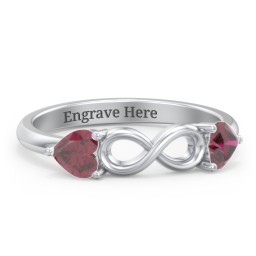 Two Hearts to Infinity Ring in 925 Sterling Silver with Ruby