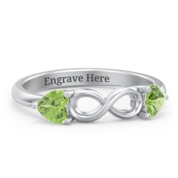 Two Hearts to Infinity Ring in 925 Sterling Silver with Peridot
