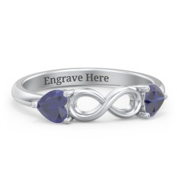 Two Hearts to Infinity Ring in 925 Sterling Silver with Blue Sapphire