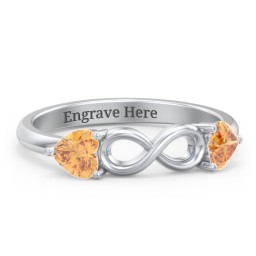 Two Hearts to Infinity Ring in 925 Sterling Silver with Citrine